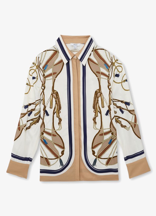 Reiss Ellis blouse met grafische print  - voorkant beige