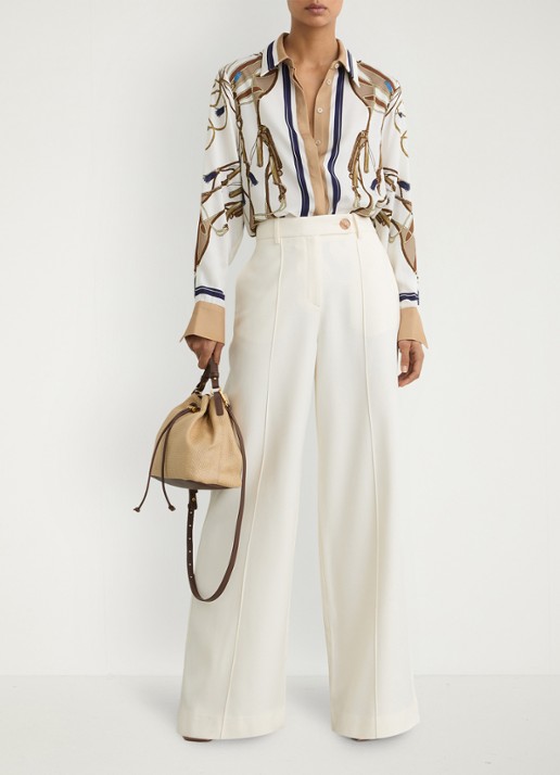 Reiss Ellis blouse met grafische print  - voorkant 2 beige