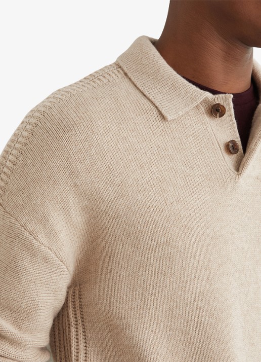 Reiss Elm fijngbreide trui in wolblend met polokraag  - detail 4 beige
