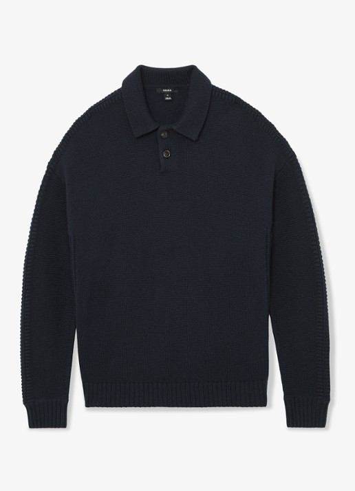 Reiss Elm fijngbreide trui in wolblend met polokraag  - voorkant 2 donkerblauw