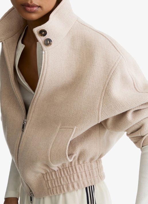 Reiss Elodie bomberjack van wol met opstaande kraag - detail 2 beige