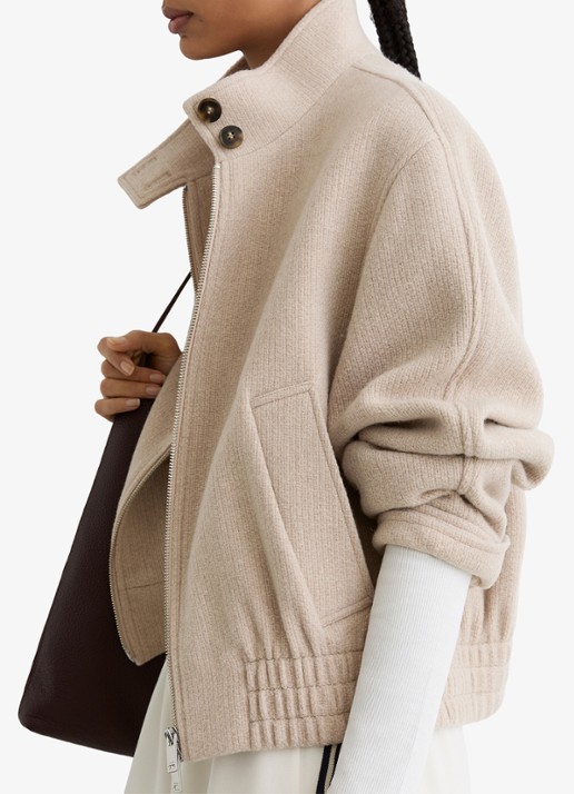 Reiss Elodie bomberjack van wol met opstaande kraag - detail 4 beige
