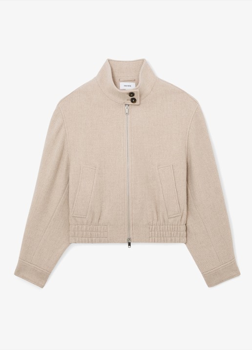 Reiss Elodie bomberjack van wol met opstaande kraag - voorkant 6 beige