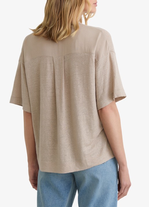 Reiss Ember T-shirt van linnen met V-hals - achterkant beige