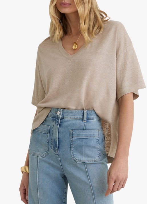 Reiss Ember T-shirt van linnen met V-hals