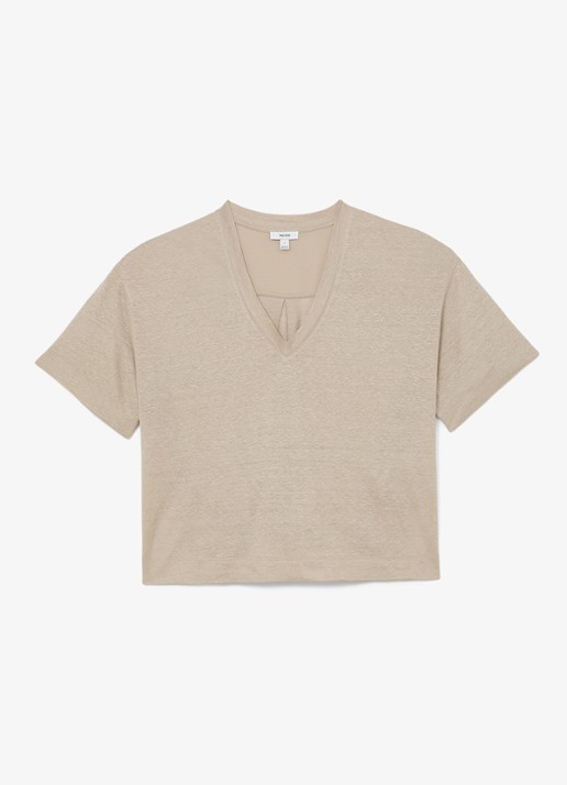 Reiss Ember T-shirt van linnen met V-hals - voorkant 2 beige