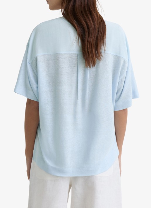 Reiss Ember T-shirt van linnen met V-hals - achterkant donkerblauw