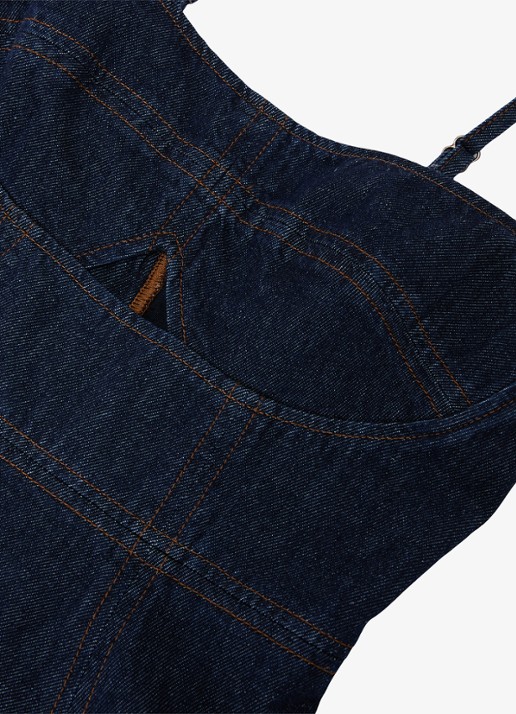 Reiss Emma midi denim jurk met cut-out detail - detail 4 donkerblauw