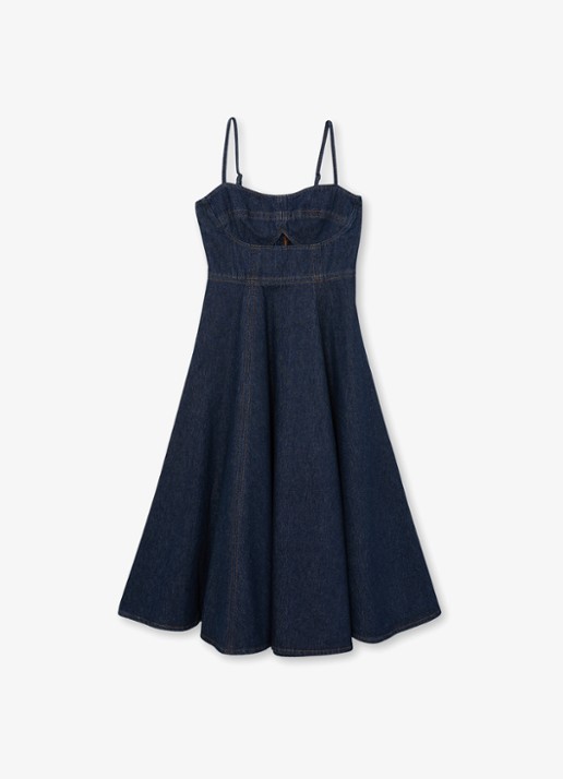 Reiss Emma midi denim jurk met cut-out detail