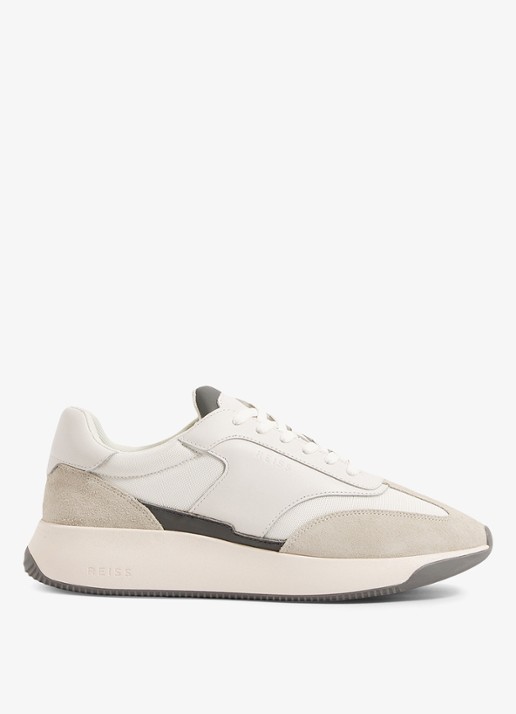 Reiss Emmett sneaker van mesh met suède en leren details - achterkant gebroken wit