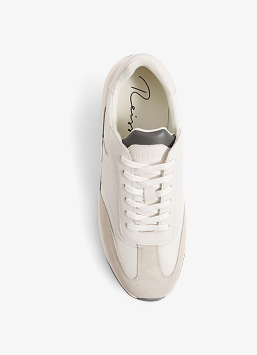 Reiss Emmett sneaker van mesh met suède en leren details - voorkant 4 gebroken wit