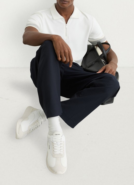 Reiss Emmett V2 sneaker met details van suède  - voorkant 4 wit