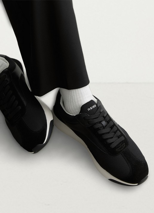 Reiss Emmett V2 sneaker met details van suède  - voorkant 2 zwart