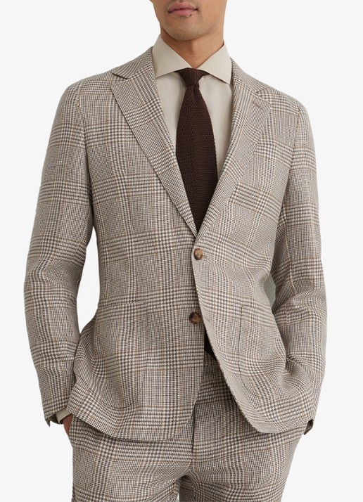 Reiss Epsom regular fit colbert in linnenblend met ruitdessin