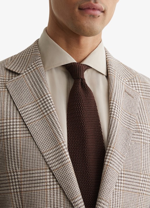 Reiss Epsom regular fit colbert in linnenblend met ruitdessin - detail 2 bruin