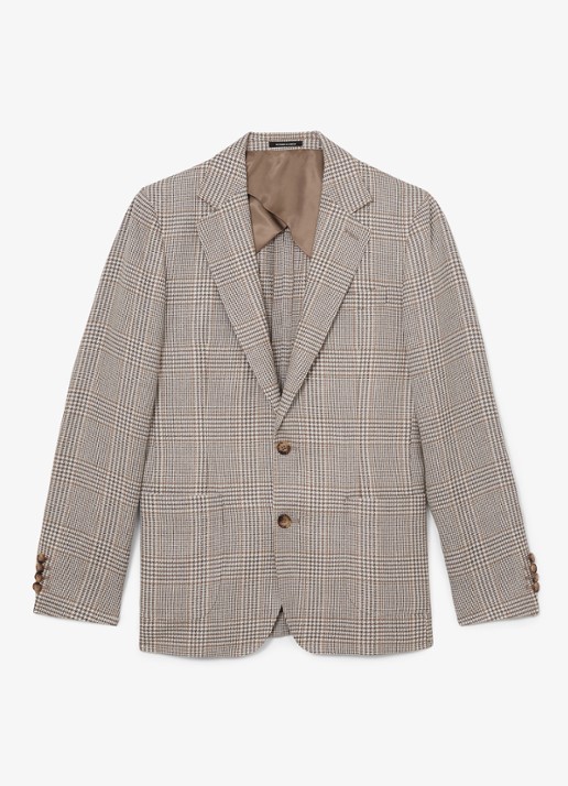 Reiss Epsom regular fit colbert in linnenblend met ruitdessin - voorkant 7 bruin