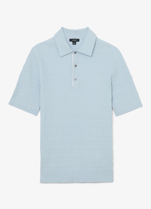 Reiss Era polo met structuur - voorkant lichtblauw