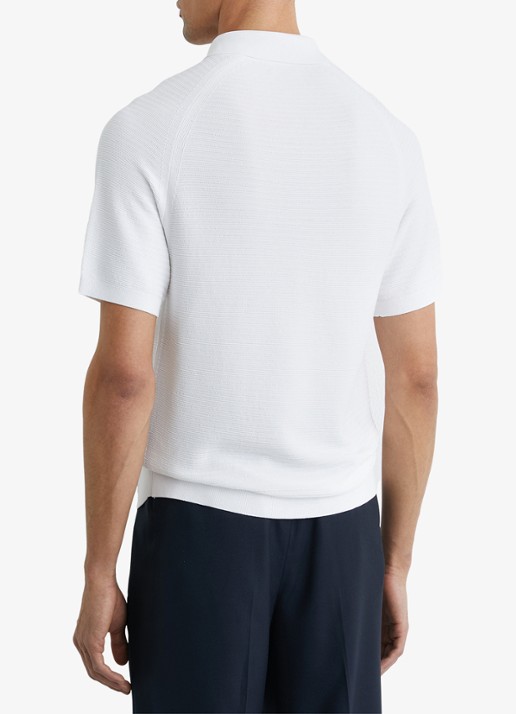 Reiss ESTATE Textured-Knit Half-Zip Polo Shirt - achterkant 3 wit