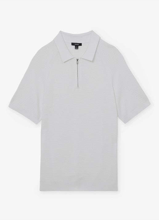Reiss ESTATE Textured-Knit Half-Zip Polo Shirt - voorkant wit