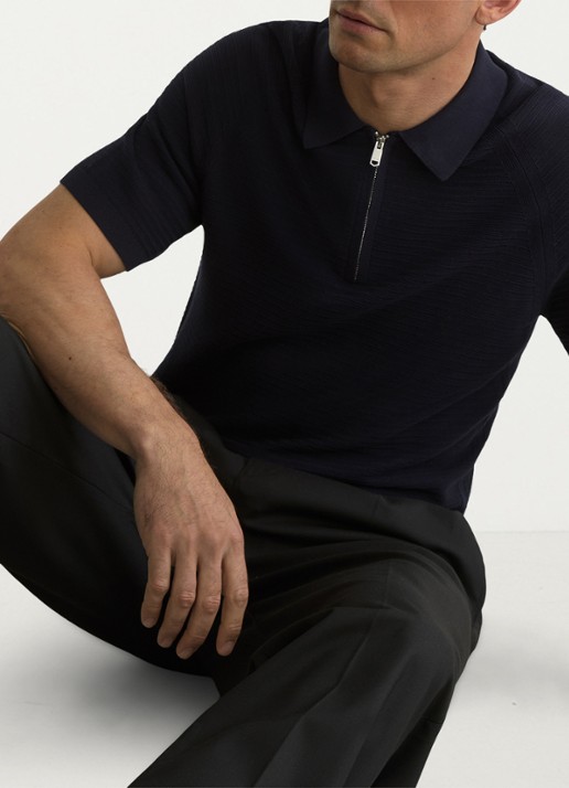Reiss ESTATE Textured-Knit Half-Zip Polo Shirt
