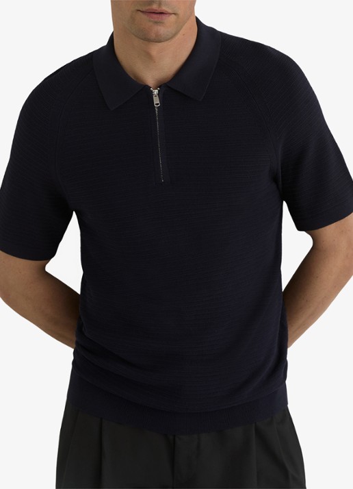 Reiss ESTATE Textured-Knit Half-Zip Polo Shirt - detail 3 donkerblauw
