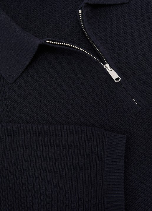 Reiss ESTATE Textured-Knit Half-Zip Polo Shirt - detail 4 donkerblauw