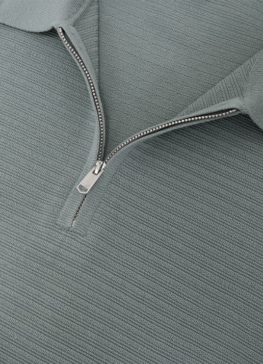 Reiss ESTATE Textured-Knit Half-Zip Polo Shirt - detail 5 groen