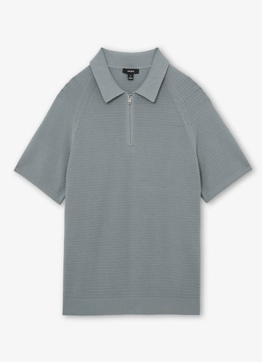Reiss ESTATE Textured-Knit Half-Zip Polo Shirt - voorkant groen