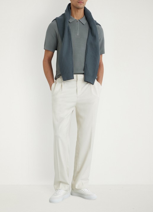 Reiss ESTATE Textured-Knit Half-Zip Polo Shirt - voorkant 2 groen