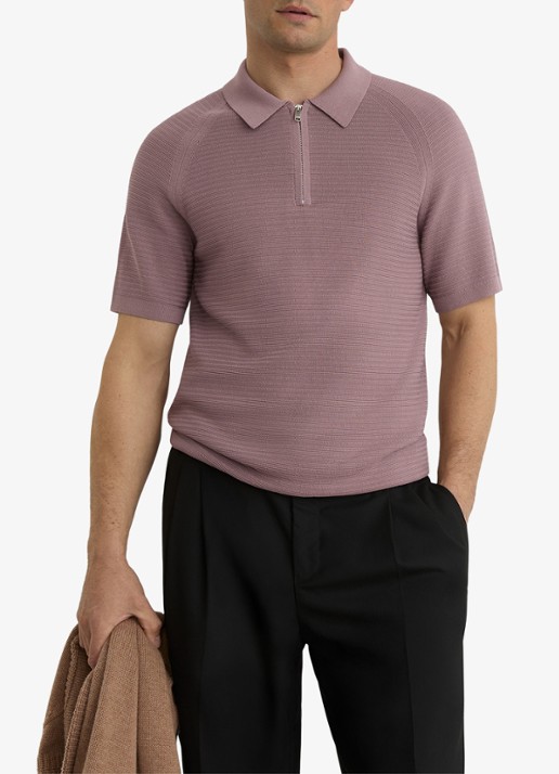 Reiss ESTATE Textured-Knit Half-Zip Polo Shirt