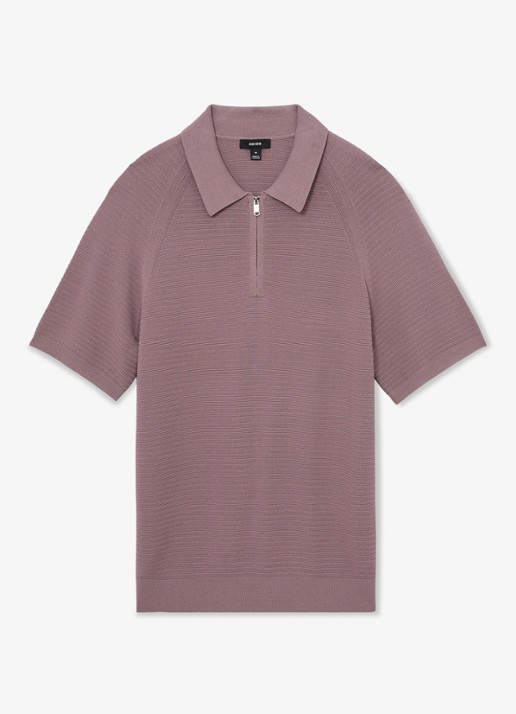 Reiss ESTATE Textured-Knit Half-Zip Polo Shirt - voorkant 2 paars