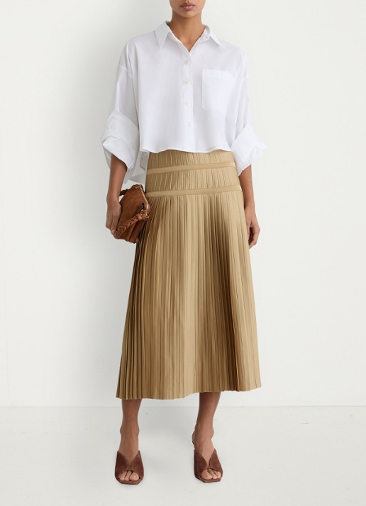 Reiss Eva midi rok met plooien - voorkant 2 goud