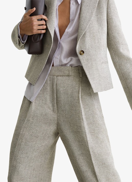 Reiss Ezra blazer met visgraat dessin - detail 3 lichtgrijs