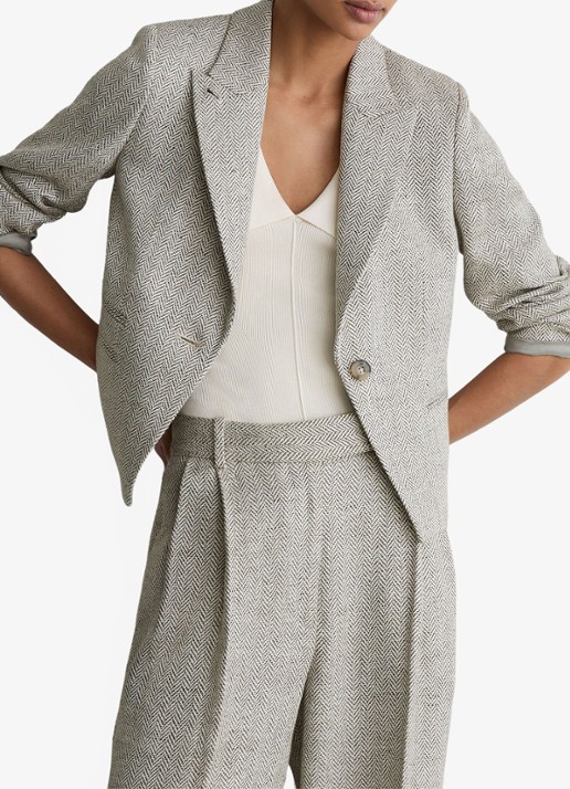 Reiss Ezra blazer met visgraat dessin - detail 5 lichtgrijs