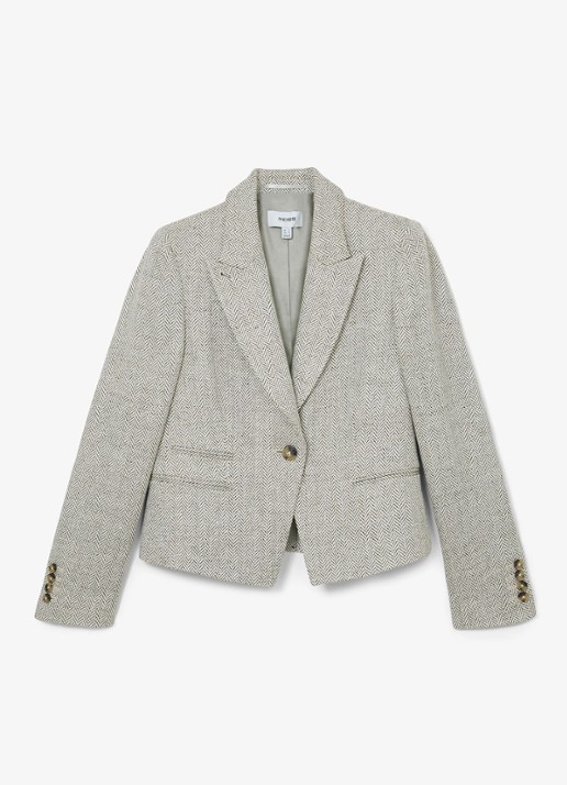 Reiss Ezra blazer met visgraat dessin - voorkant lichtgrijs