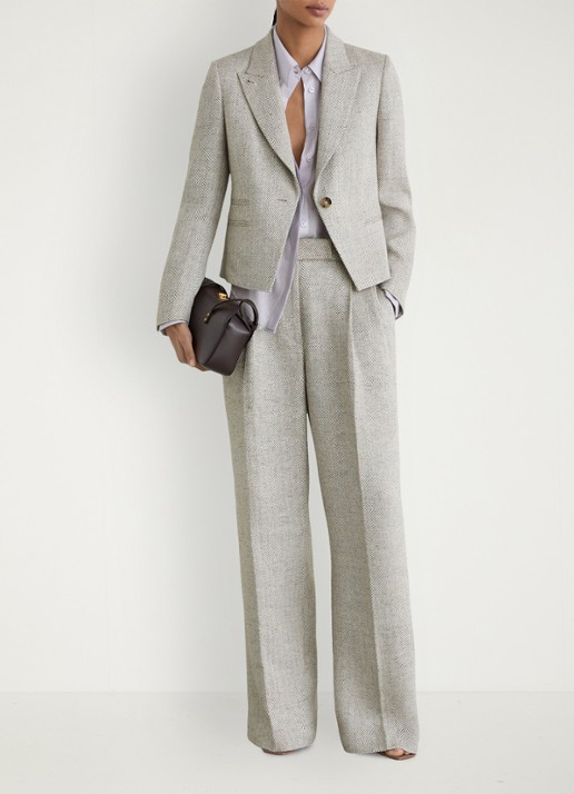 Reiss Ezra blazer met visgraat dessin - voorkant 2 lichtgrijs