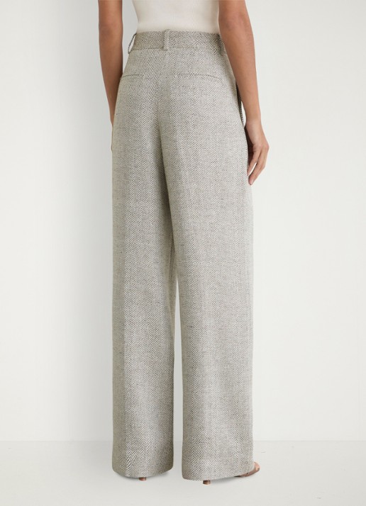 Reiss Ezra high waist straight fit pantalon met visgraat dessin - achterkant 7 neutral / beige