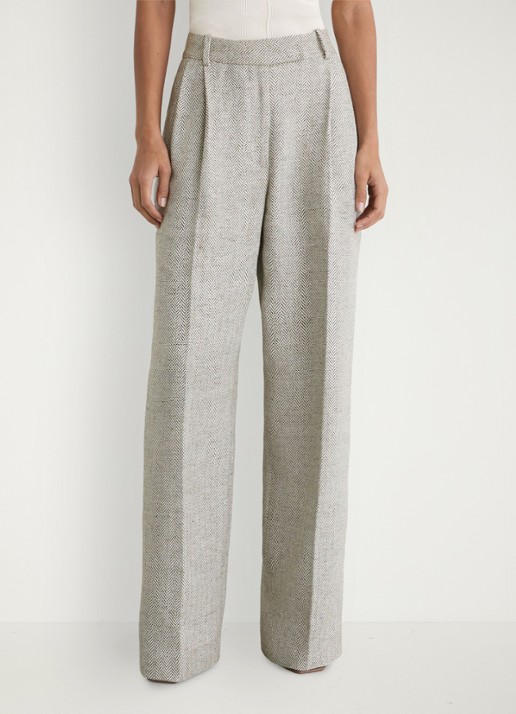 Reiss Ezra high waist straight fit pantalon met visgraat dessin - detail 4 neutral / beige