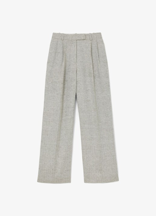Reiss Ezra high waist straight fit pantalon met visgraat dessin - voorkant neutral / beige
