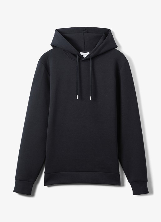 Reiss Fabien hoodie met logo - voorkant 3 donkerblauw
