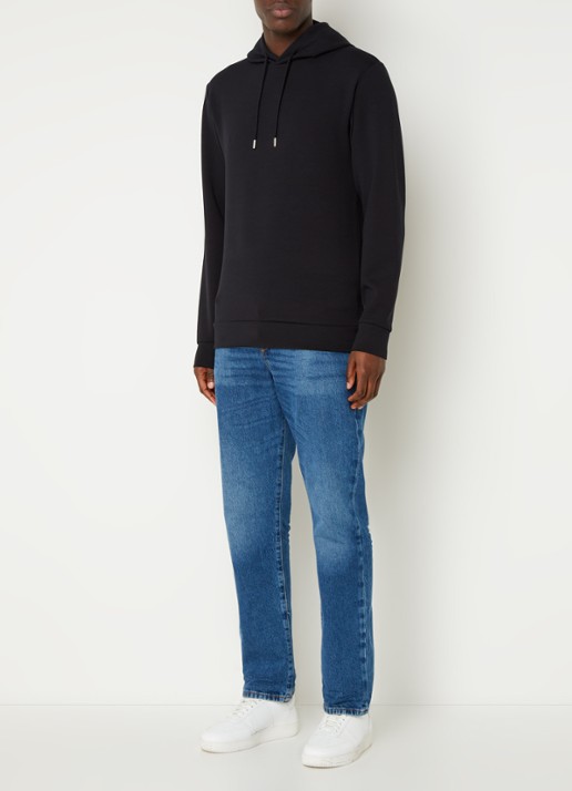Reiss Fabien hoodie met stretch - voorkant 2 black / zwart