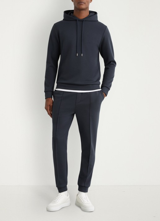 Reiss Fabien hoodie met stretch - voorkant 6 airforce blue / blauw