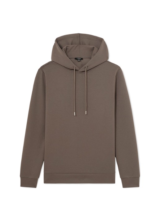 Reiss Fabien Premium Interlock hoodie met capuchon - voorkant lichtbruin