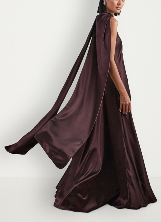 Reiss Fae maxi jurk van satijn met sjaalkraag - detail 4 bordeauxrood