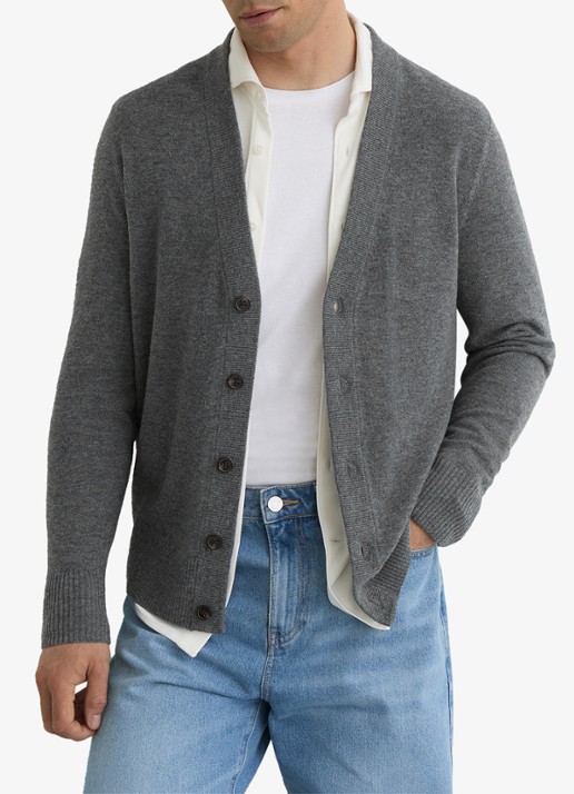 Reiss Fairclough fijngebreid vest van merino wol  - detail 2 grey / grijs