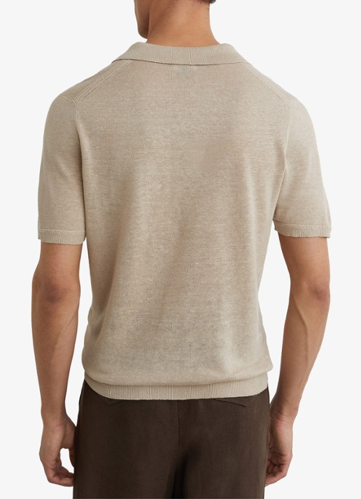 Reiss Fairmont polo van linnen - achterkant 6 beige