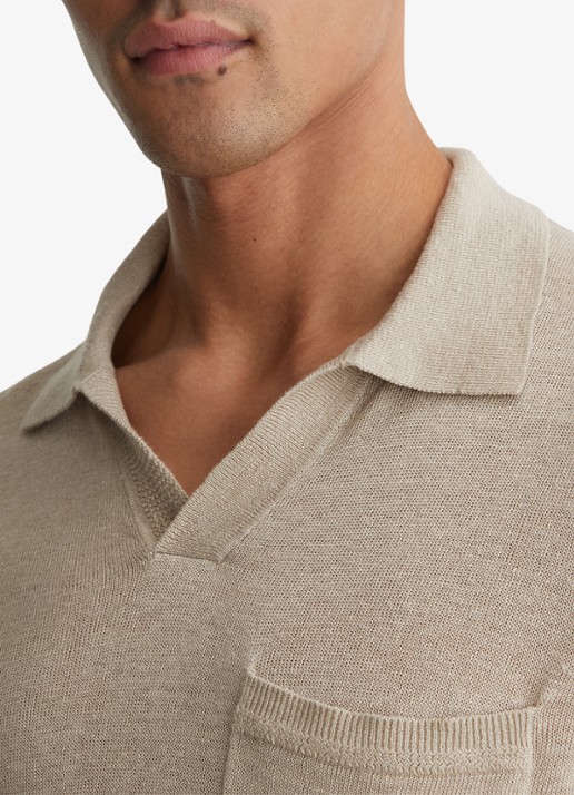 Reiss Fairmont polo van linnen - detail 4 beige