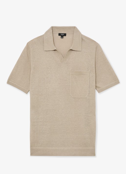 Reiss Fairmont polo van linnen - voorkant beige