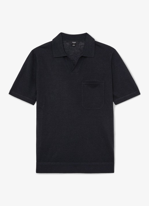 Reiss Fairmont polo van linnen - voorkant donkerblauw