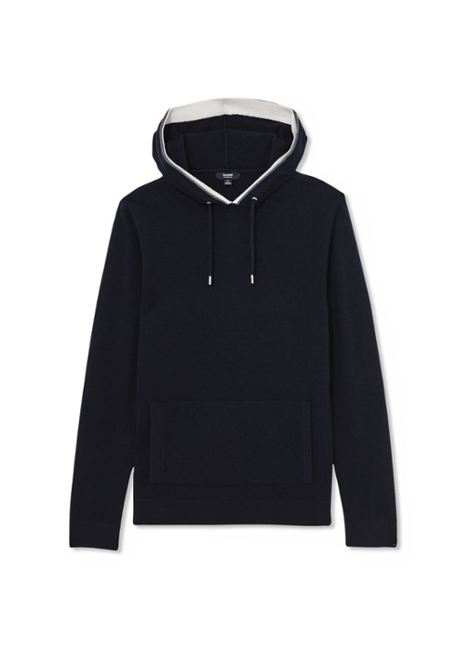 Reiss Falmer hoodie van wol met kangoeroezak - voorkant donkerblauw